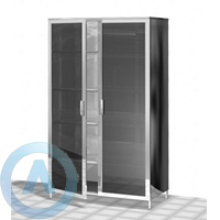 Шкаф лабораторный из нержавейки, двери — стекло, 920×600×1850, ЛО−С16
