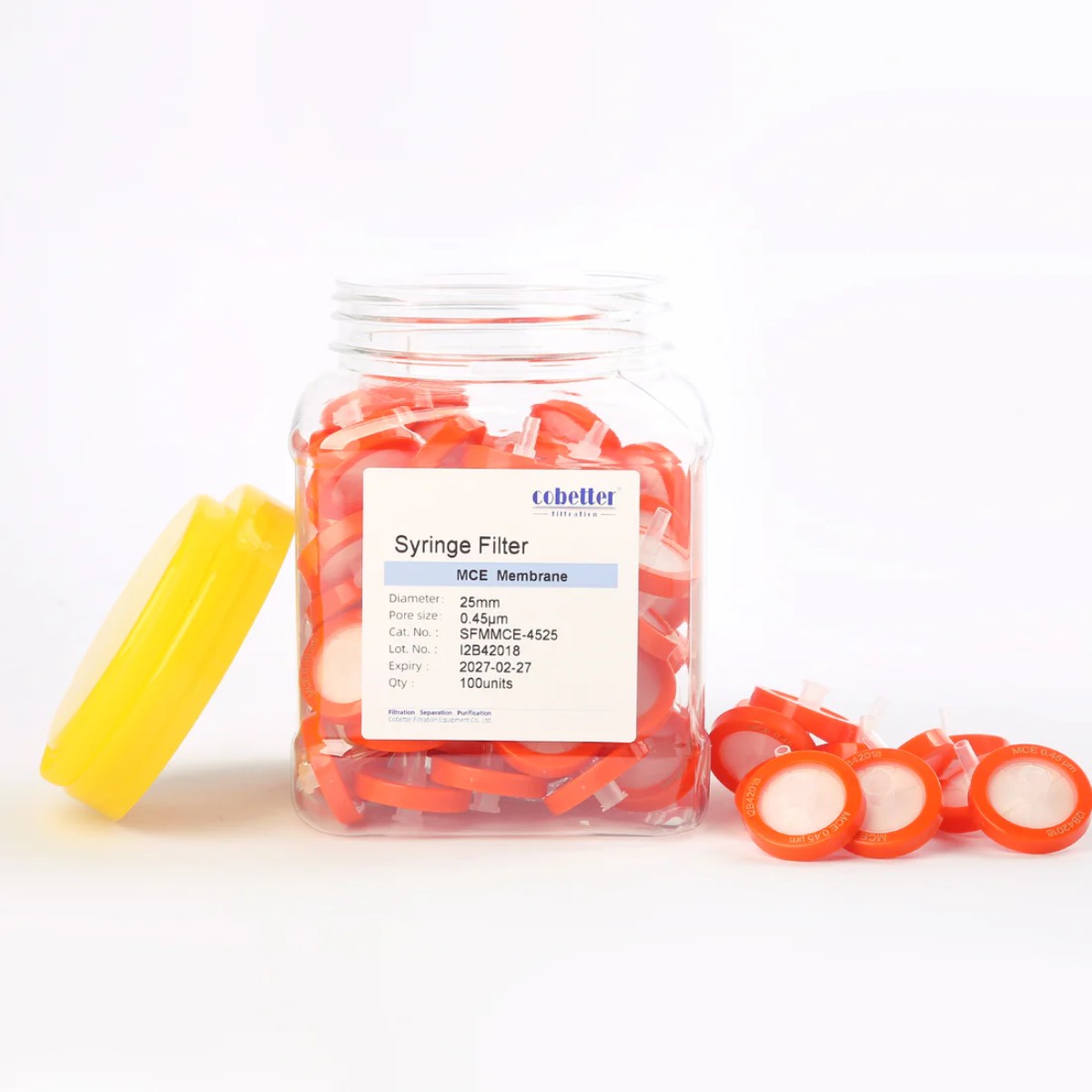 Cobetter MCE оранжевый гидрофильный шприцевой фильтр 33 мм с порами 0,8 мкм