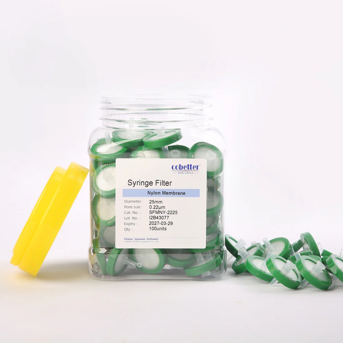 Cobetter зеленый нейлоновый шприцевой фильтр 33 мм с порами 0,22 мкм