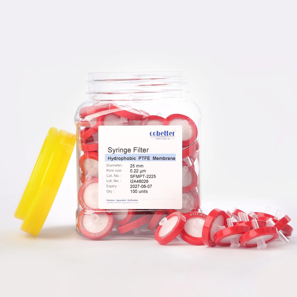 Cobetter PTFE красный гидрофобный шприцевой фильтр 25 мм с порами 0,22 мкм