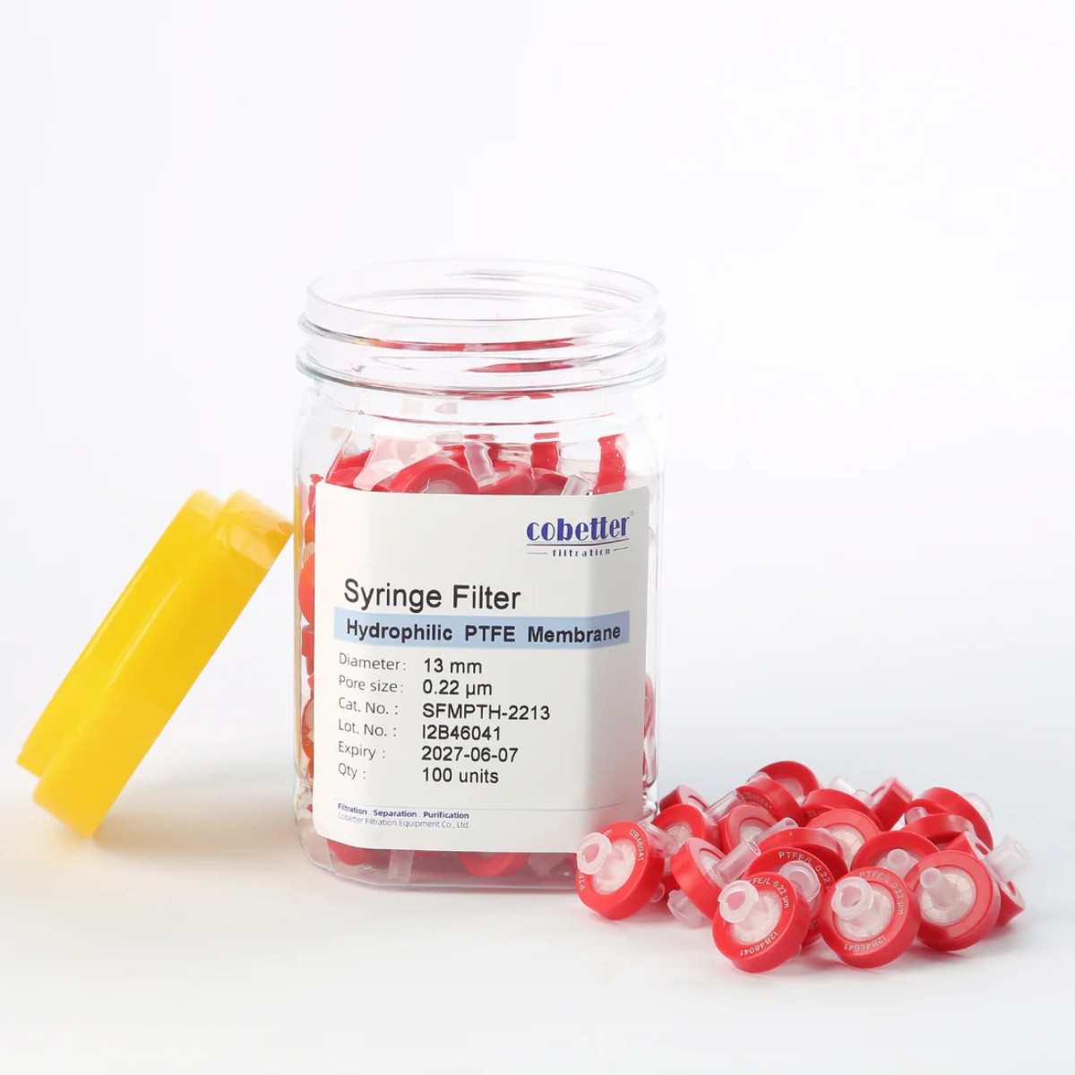 Cobetter PTFE красный гидрофильный шприцевой фильтр 33 мм с порами 0,22 мкм