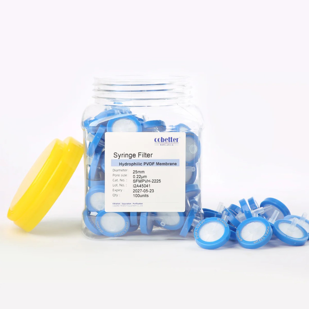 Cobetter PVDF синий гидрофильный шприцевой фильтр 25 мм с порами 0,22 мкм
