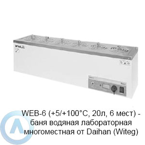 WEB-6 (+5/+100°C, 20л, 6 мест) — баня водяная лабораторная многоместная от Daihan (Witeg)