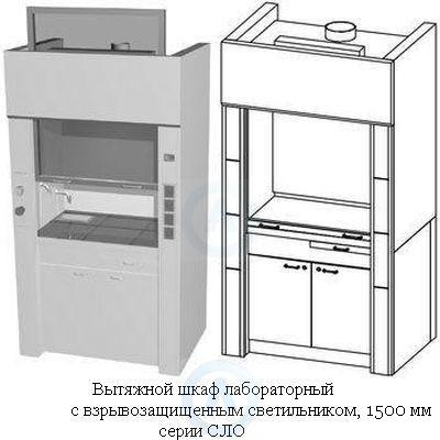 Шкафы вытяжные лабораторные с взрывозащищенным светильником, шириной 1500 мм, 1500x840x2200, серии NS