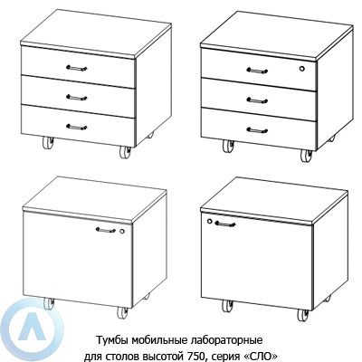 Тумбы мобильные лабораторные, шириной 594 мм, 594x500x580, серии NS